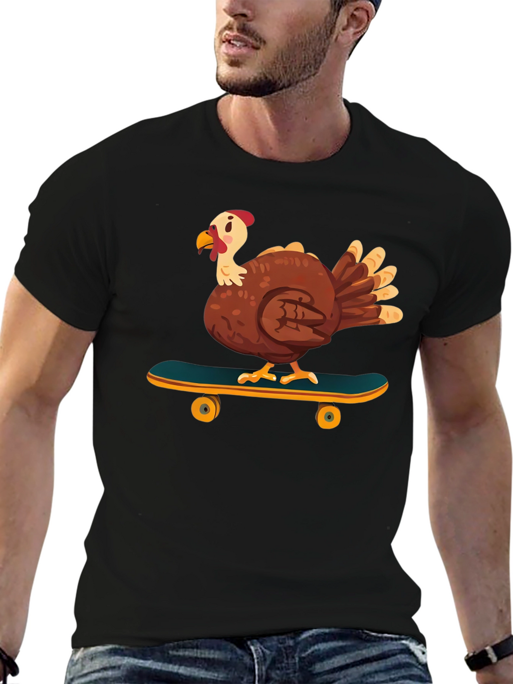 Skateboarding Turkey Graphic Tee - Cool Thanksgiving Shirt