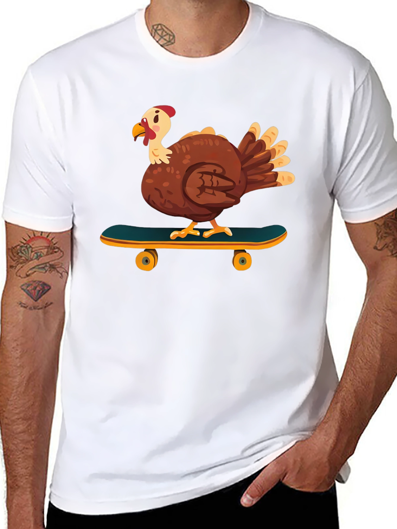Skateboarding Turkey Graphic Tee - Cool Thanksgiving Shirt