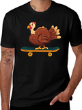 Skateboarding Turkey Graphic Tee - Cool Thanksgiving Shirt
