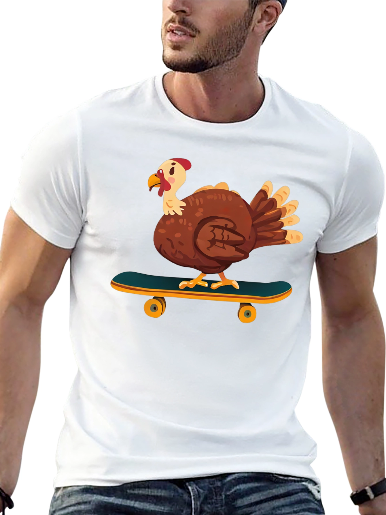 Skateboarding Turkey Graphic Tee - Cool Thanksgiving Shirt