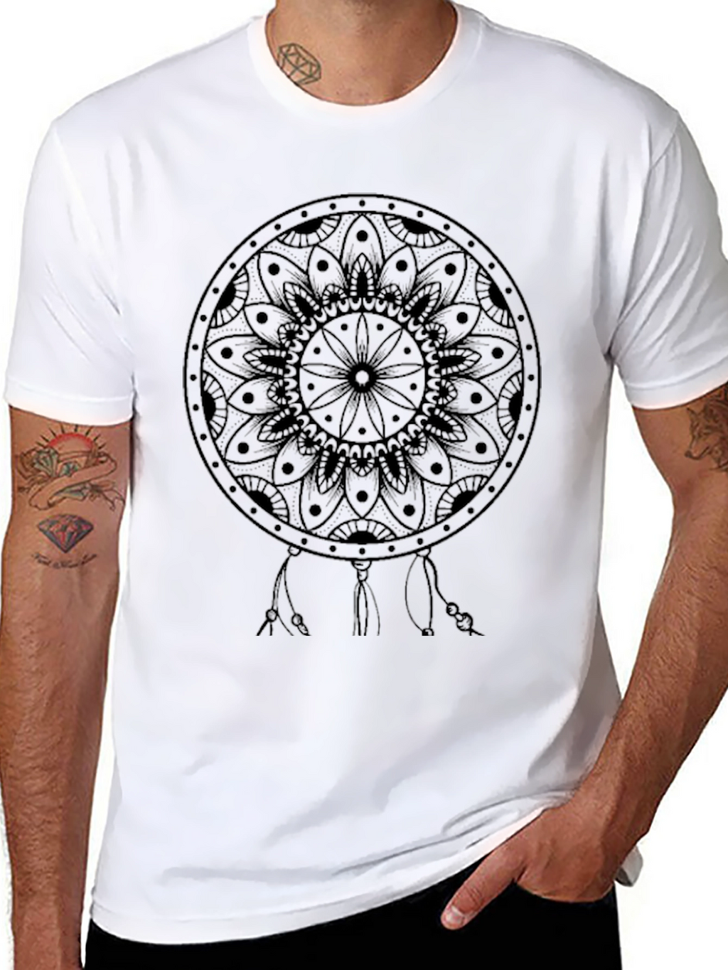 Dreamcatcher Mandala Print Black T-Shirt