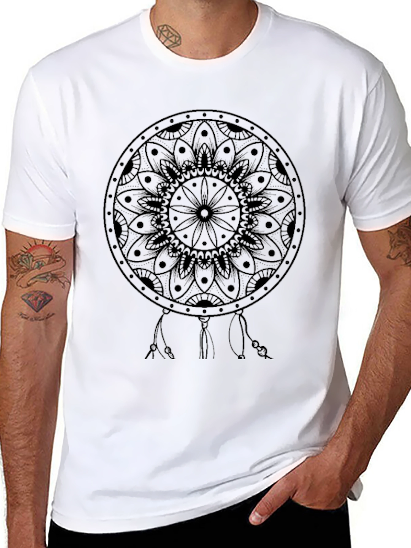 Dreamcatcher Mandala Print Black T-Shirt