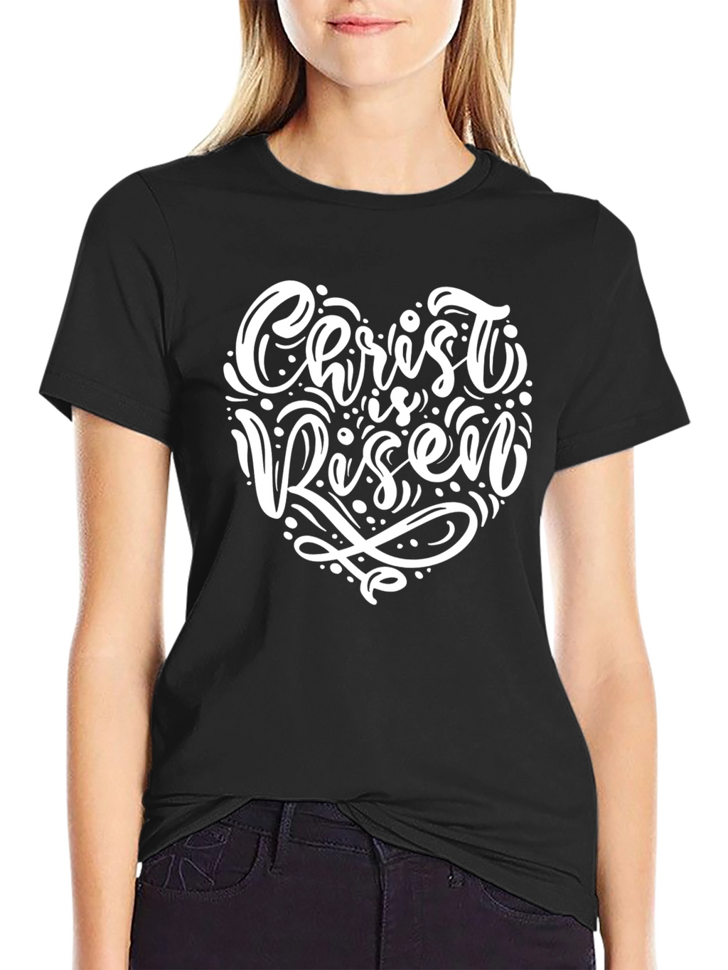Christ is Risen Heart Graphic Black T-Shirt