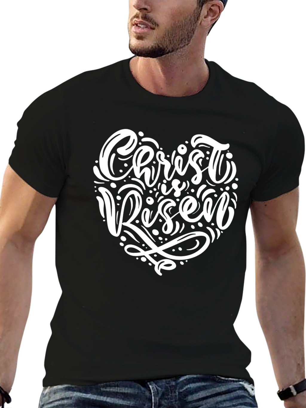 Christ is Risen Heart Graphic Black T-Shirt