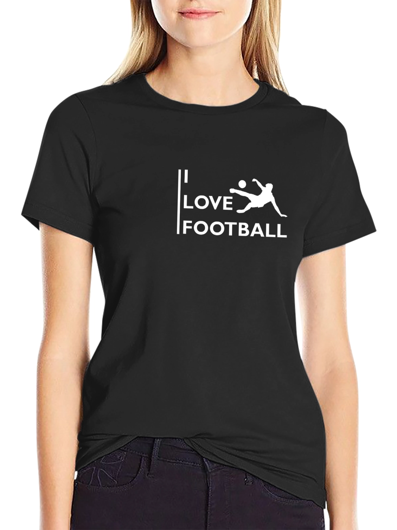I Love Football Graphic Tee - Black Cotton Casual T-Shirt