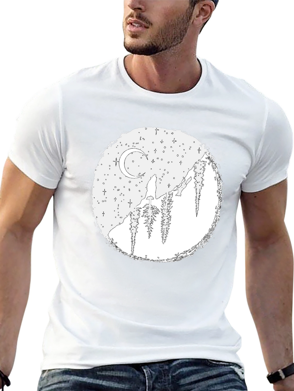 Wolf Moon Graphic Tee - Black Cotton Blend