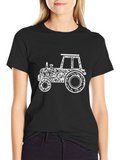 Floral Tractor Graphic Tee - Black Cotton