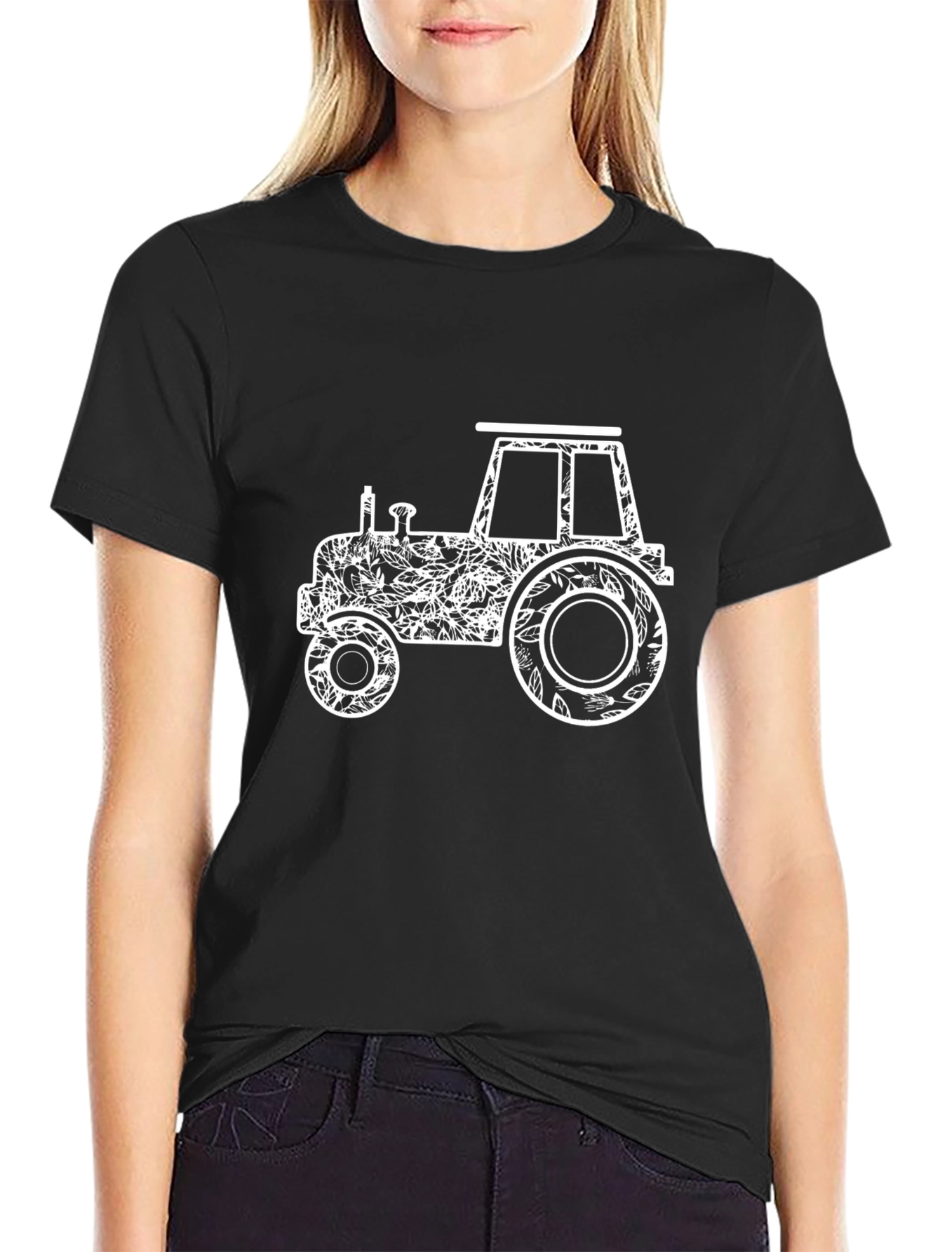 Floral Tractor Graphic Tee - Black Cotton