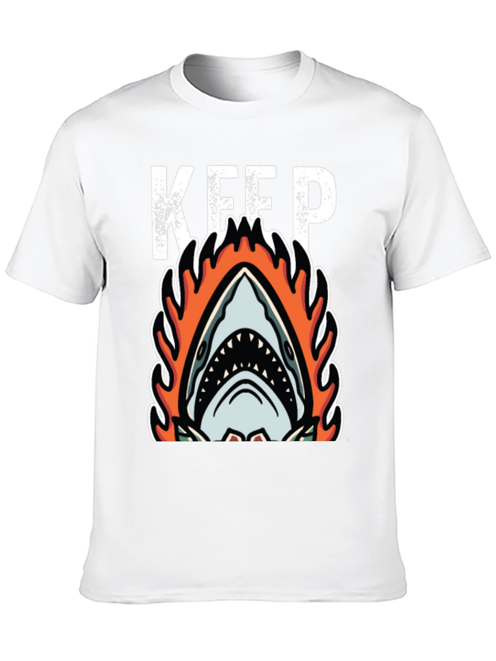 Fiery Shark Graphic Tee - Keep Swimming Black T-Shirt