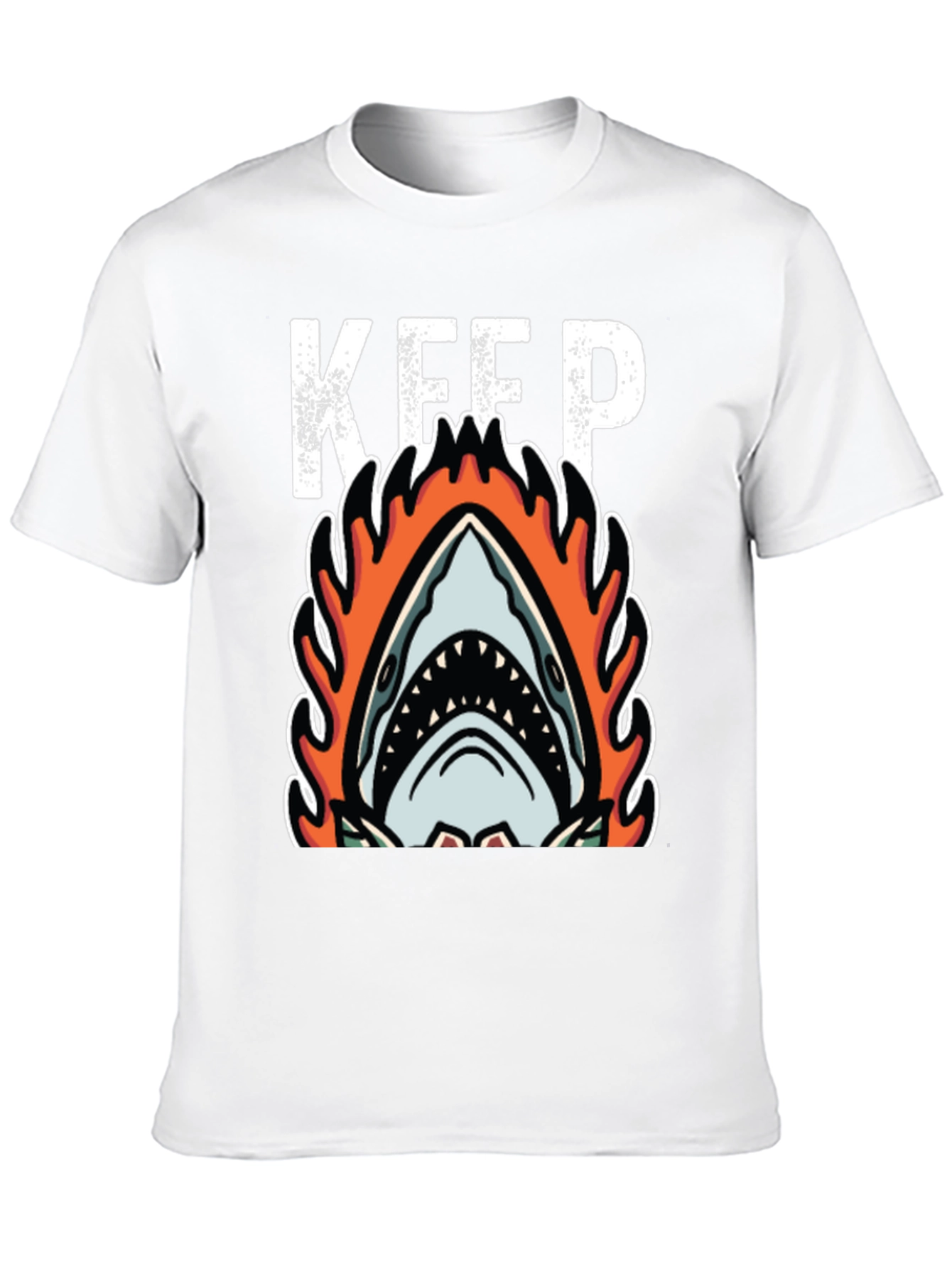 Fiery Shark Graphic Tee - Keep Swimming Black T-Shirt