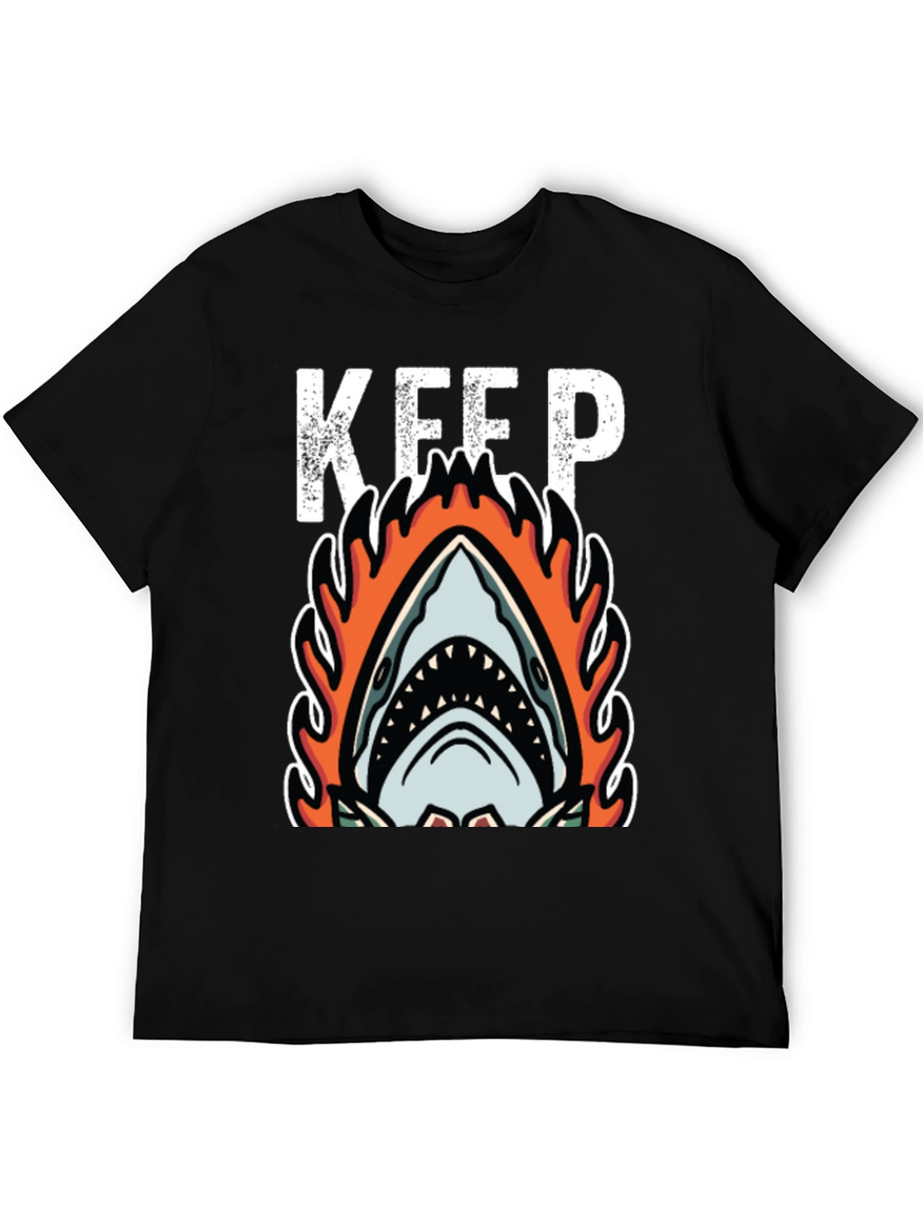 Fiery Shark Graphic Tee - Keep Swimming Black T-Shirt