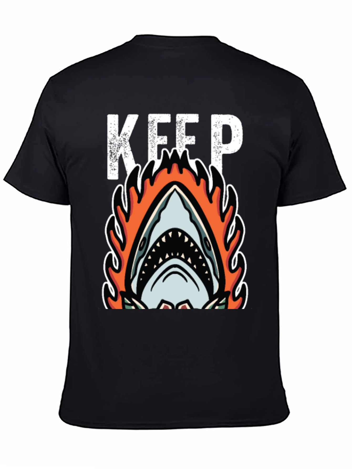 Fiery Shark Graphic Tee - Keep Swimming Black T-Shirt