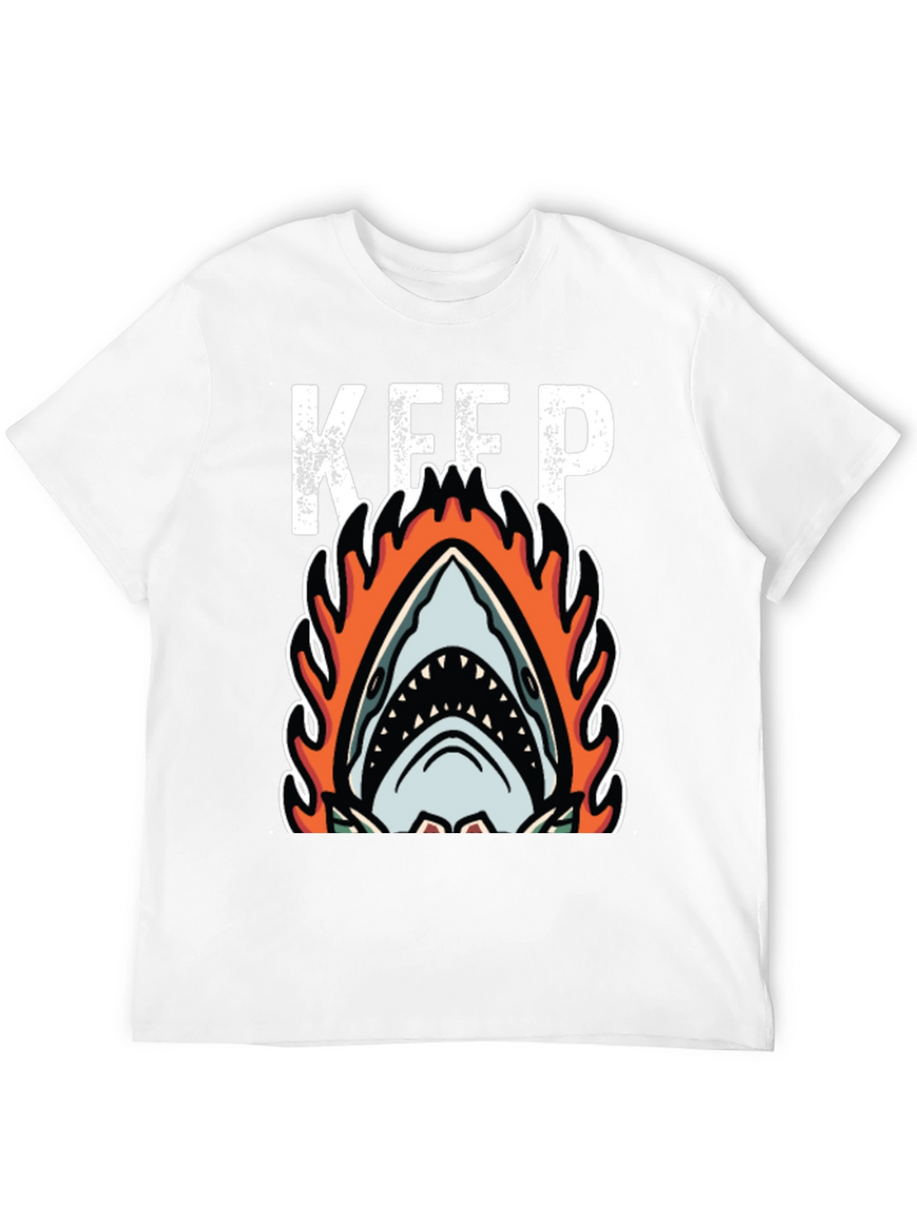 Fiery Shark Graphic Tee - Keep Swimming Black T-Shirt
