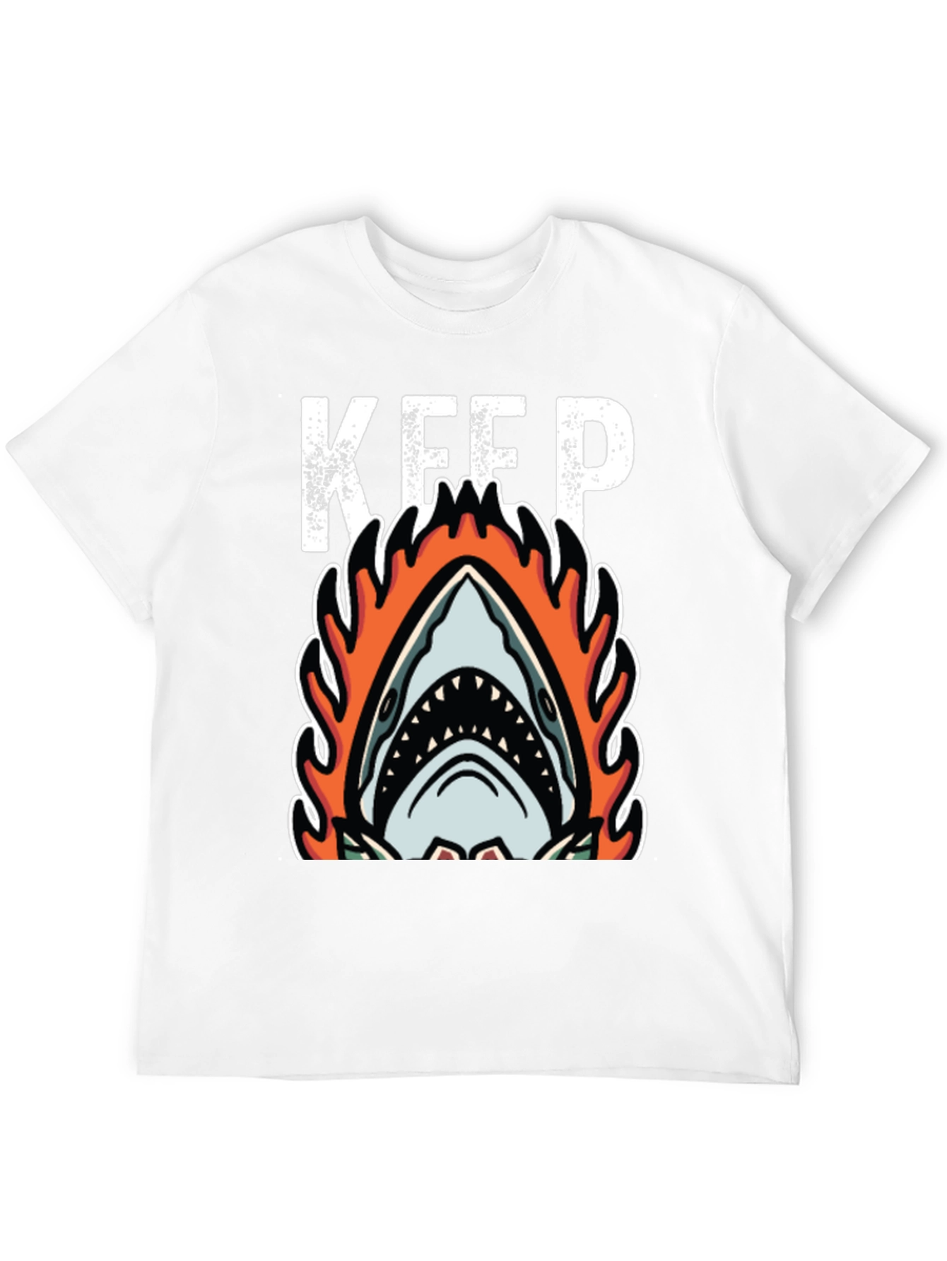Fiery Shark Graphic Tee - Keep Swimming Black T-Shirt