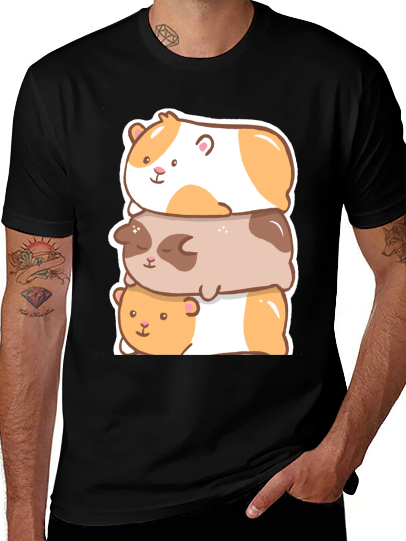 Cute Guinea Pig Stack Graphic T-Shirt