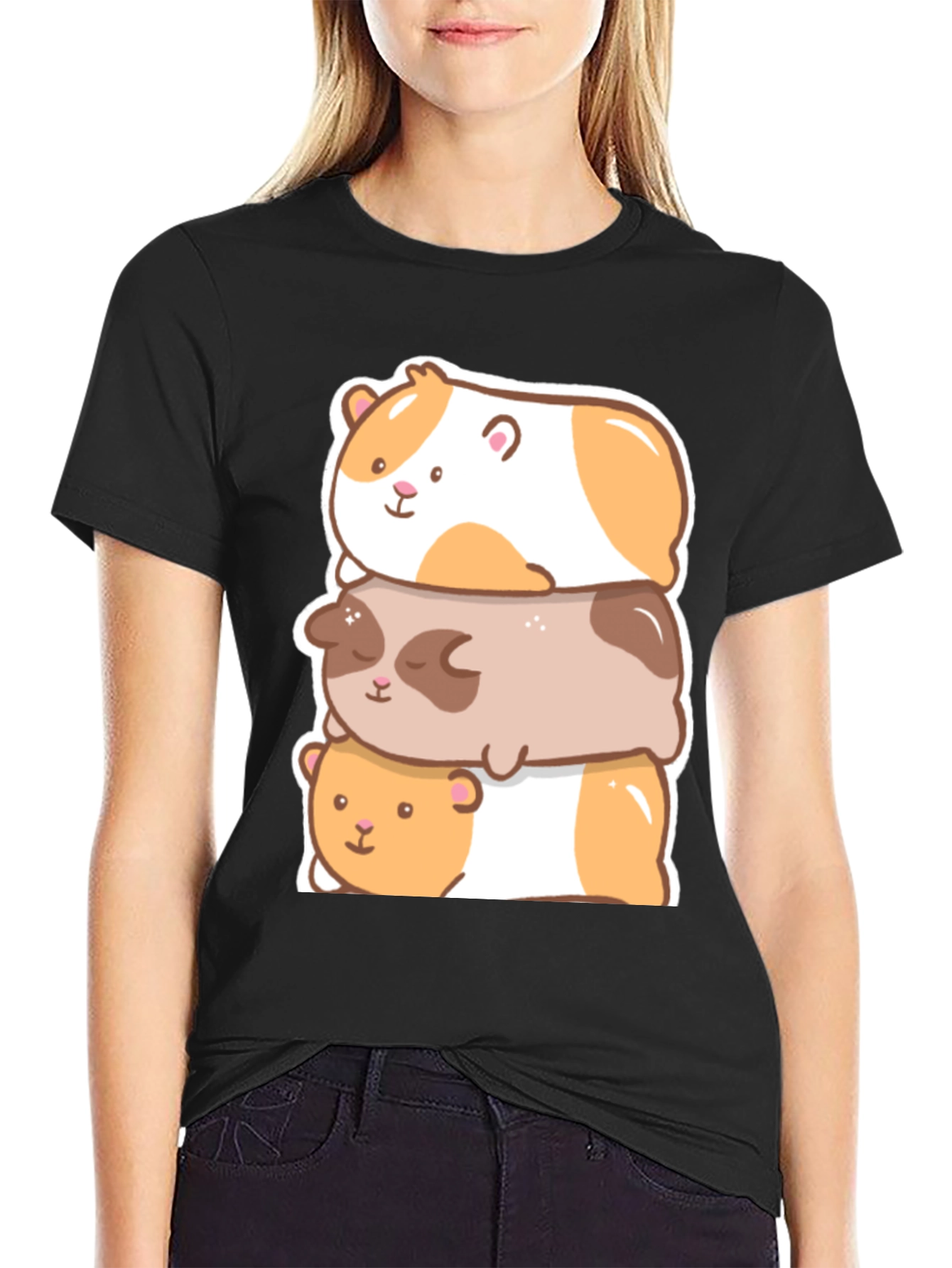 Cute Guinea Pig Stack Graphic T-Shirt