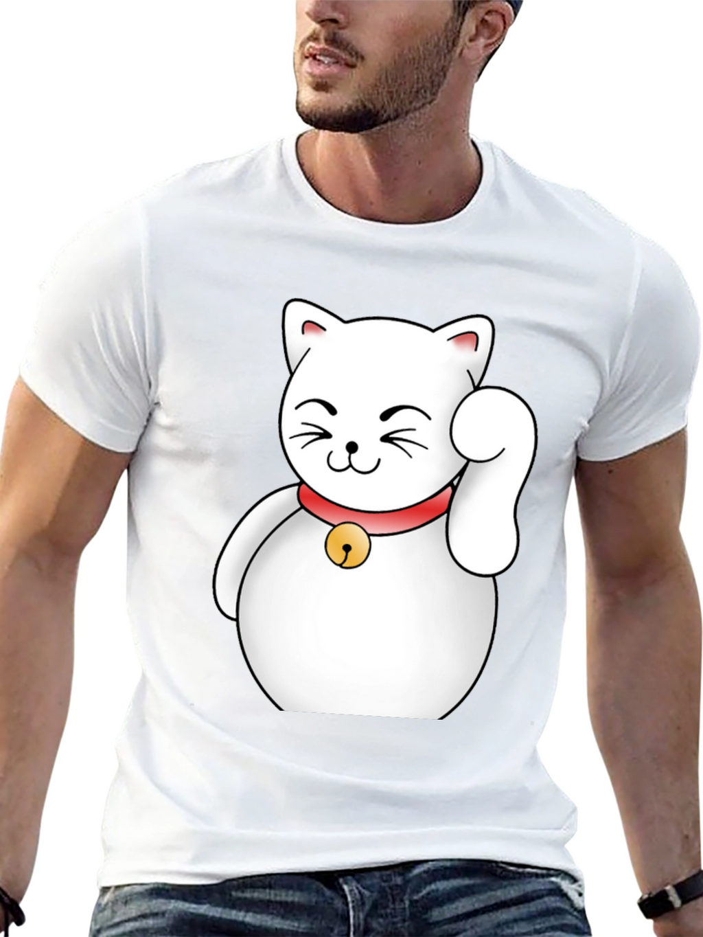 Lucky Cat Graphic T-Shirt - Black Cotton Tee