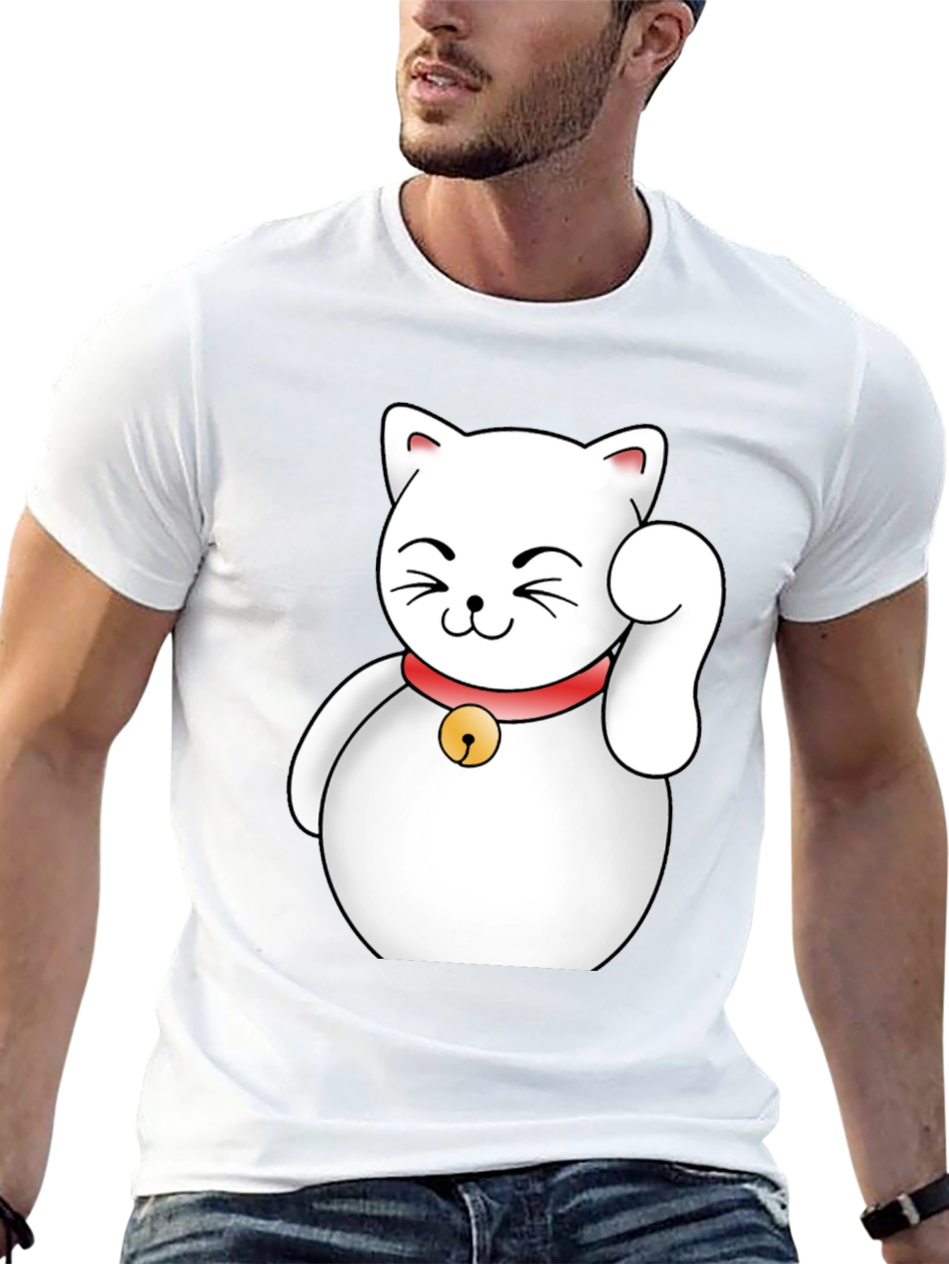 Lucky Cat Graphic T-Shirt - Black Cotton Tee
