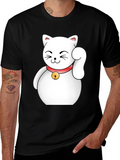 Lucky Cat Graphic T-Shirt - Black Cotton Tee
