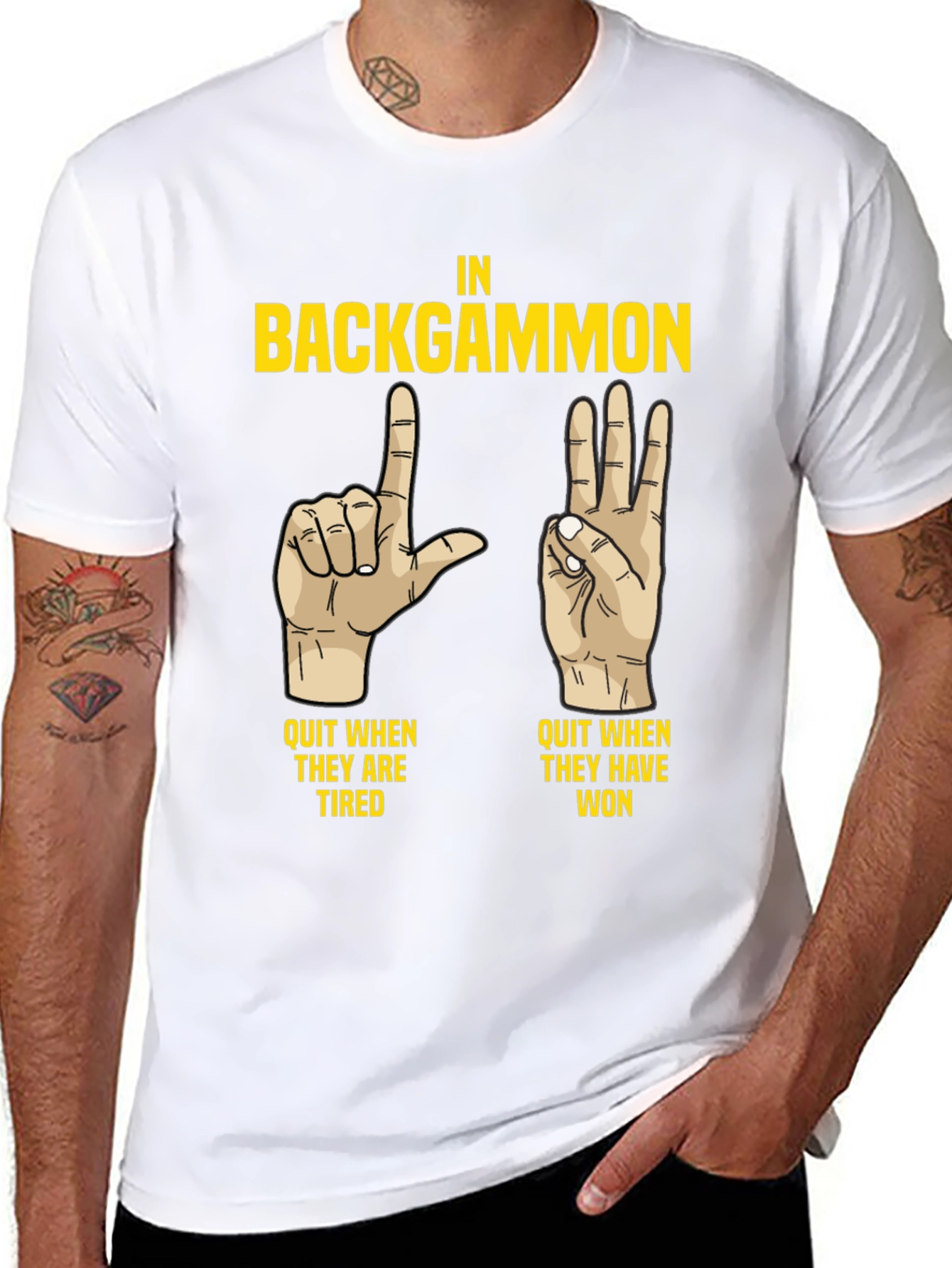 Backgammon Funny T-Shirt: Quit When Tired/Won