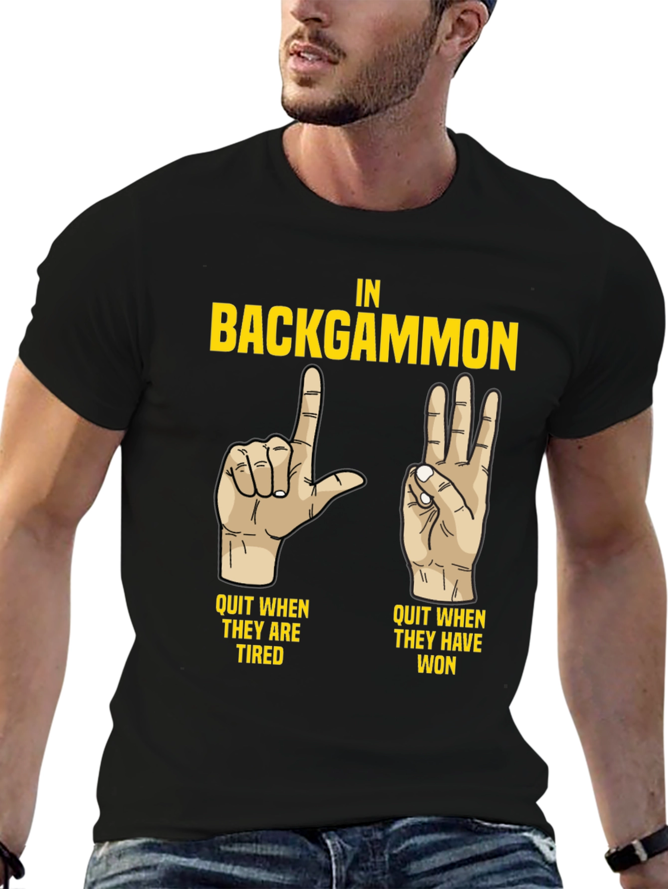 Backgammon Funny T-Shirt: Quit When Tired/Won