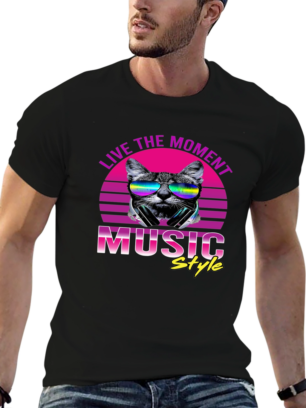 Retro Cat Music Style T-Shirt