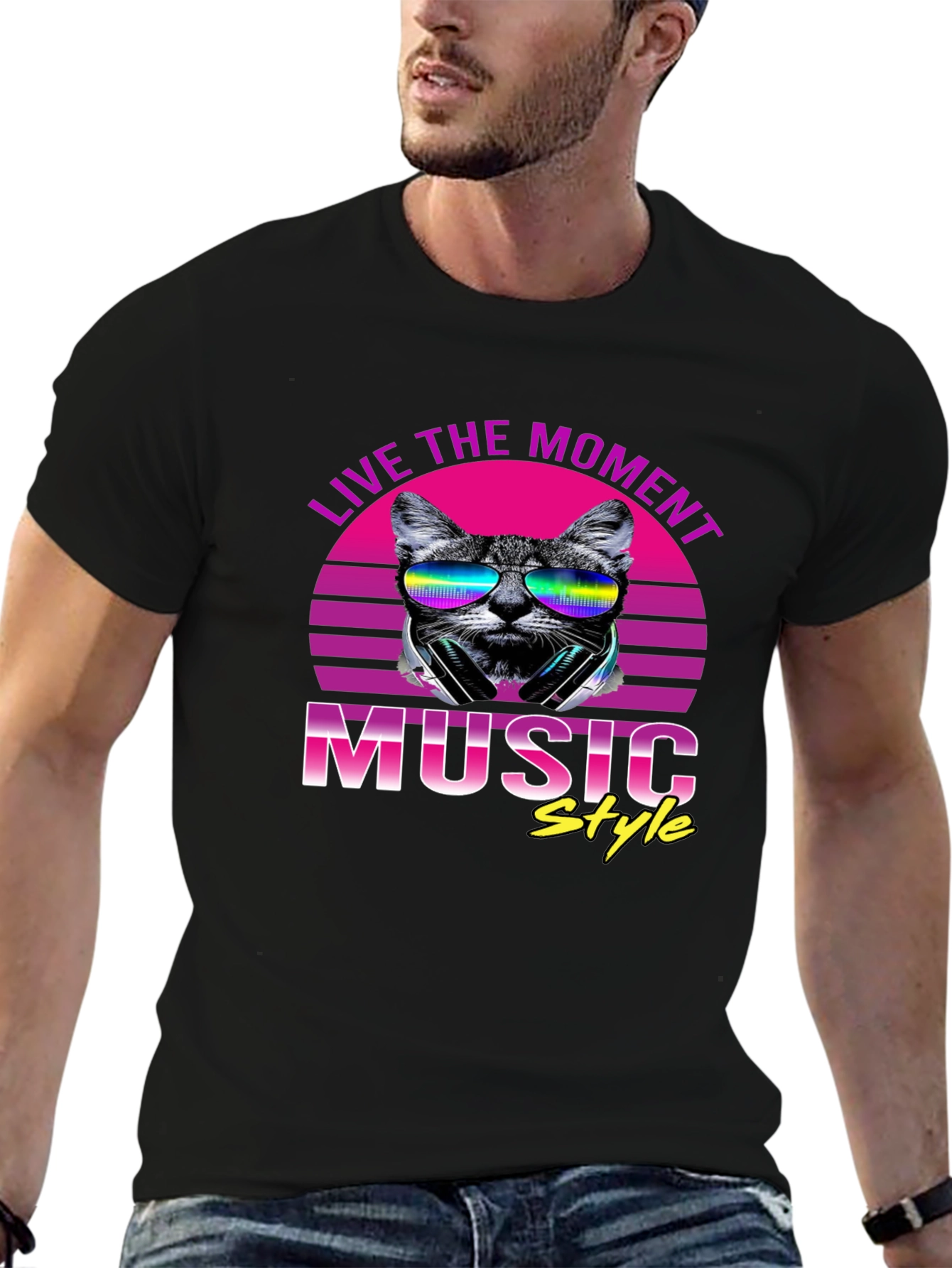 Retro Cat Music Style T-Shirt
