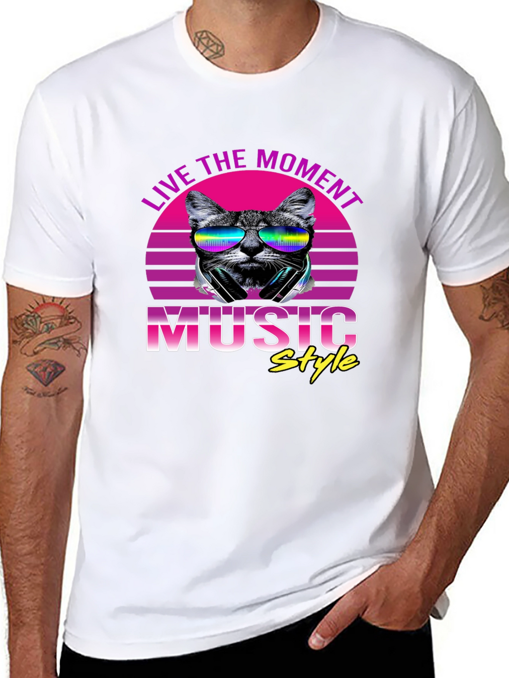 Retro Cat Music Style T-Shirt