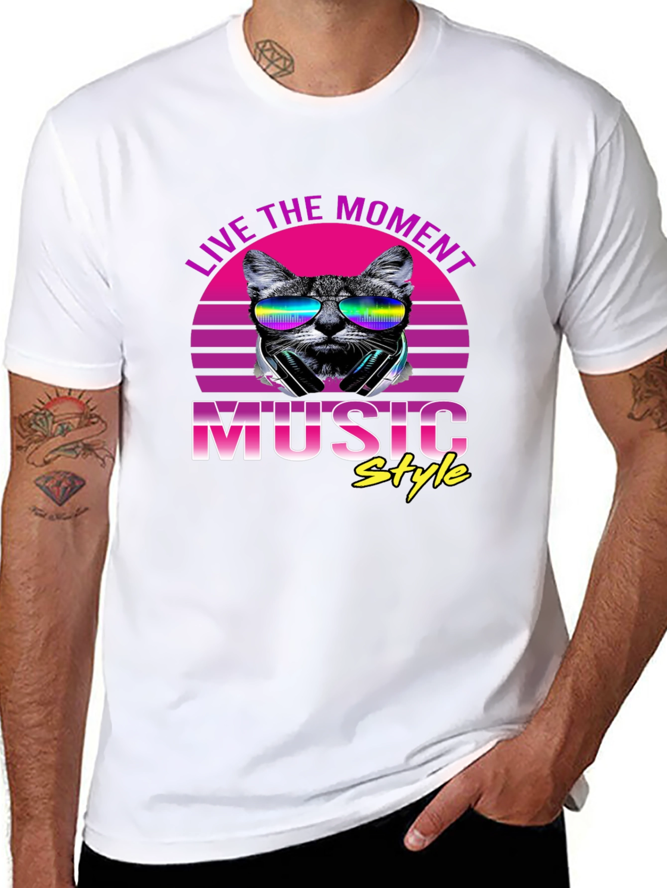 Retro Cat Music Style T-Shirt