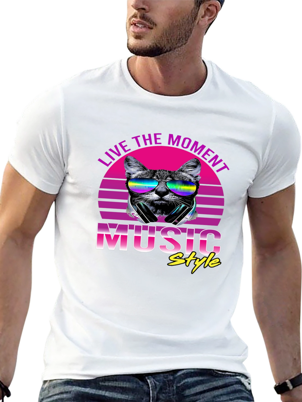 Retro Cat Music Style T-Shirt