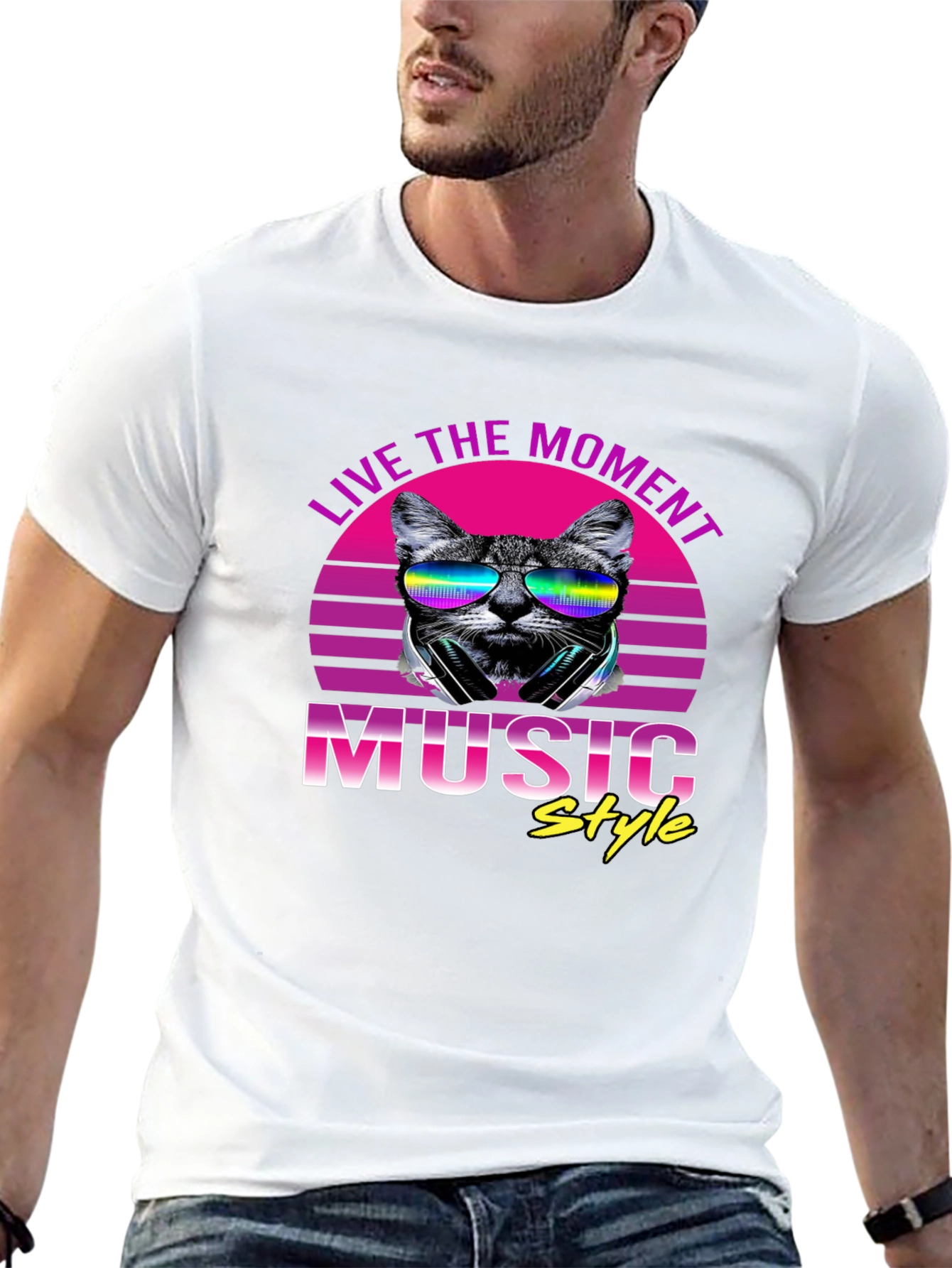Retro Cat Music Style T-Shirt