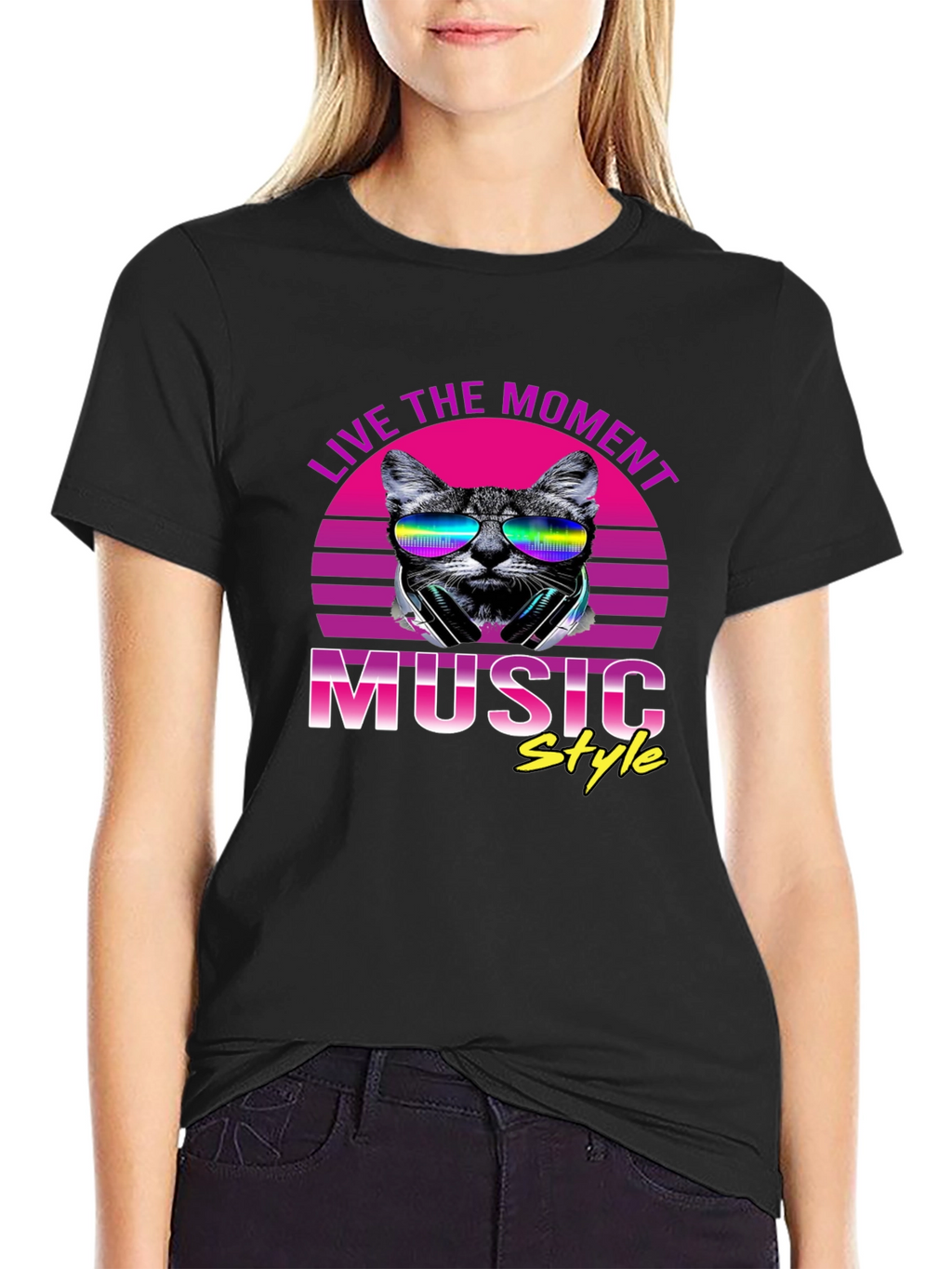 Retro Cat Music Style T-Shirt