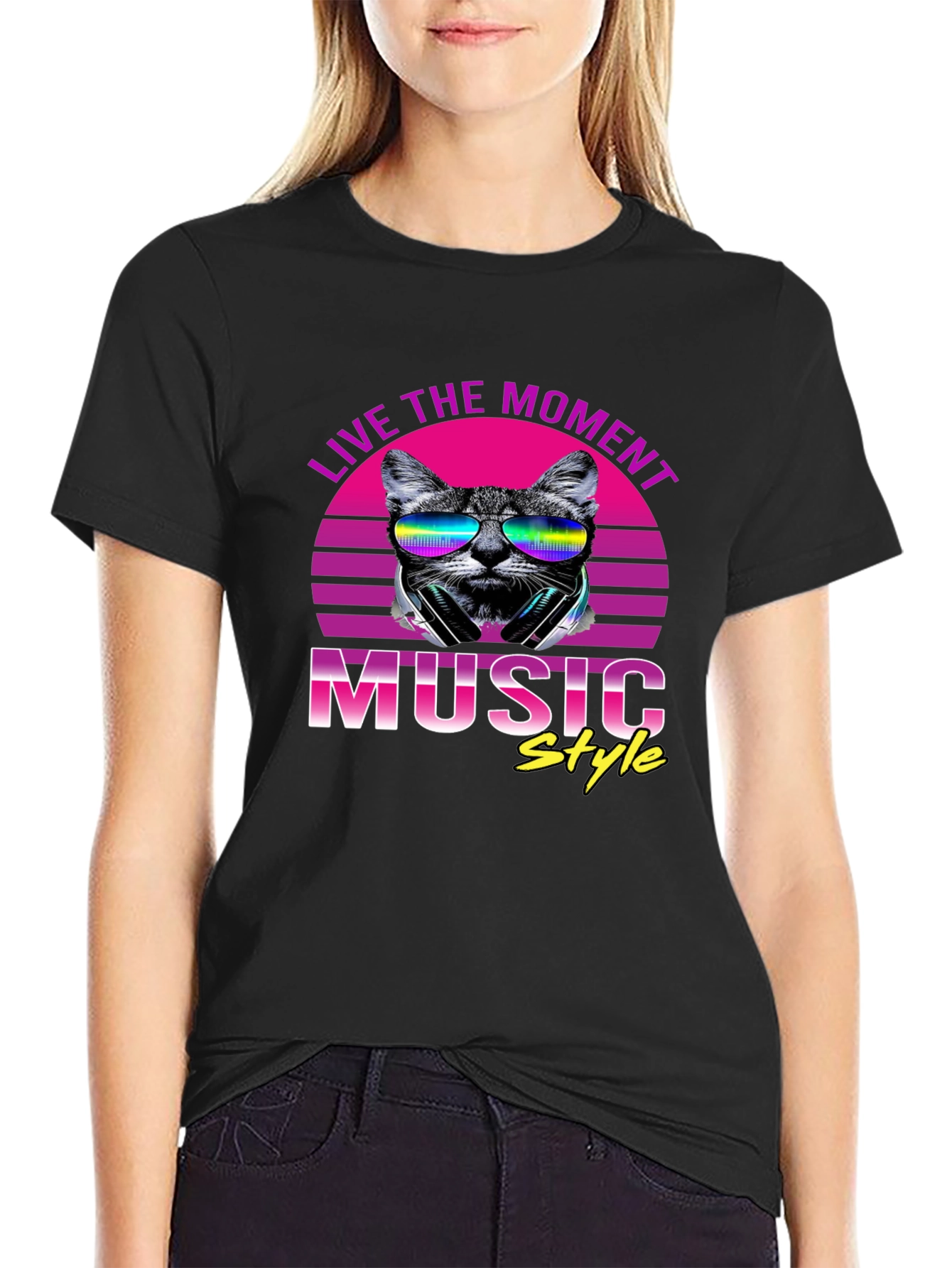 Retro Cat Music Style T-Shirt