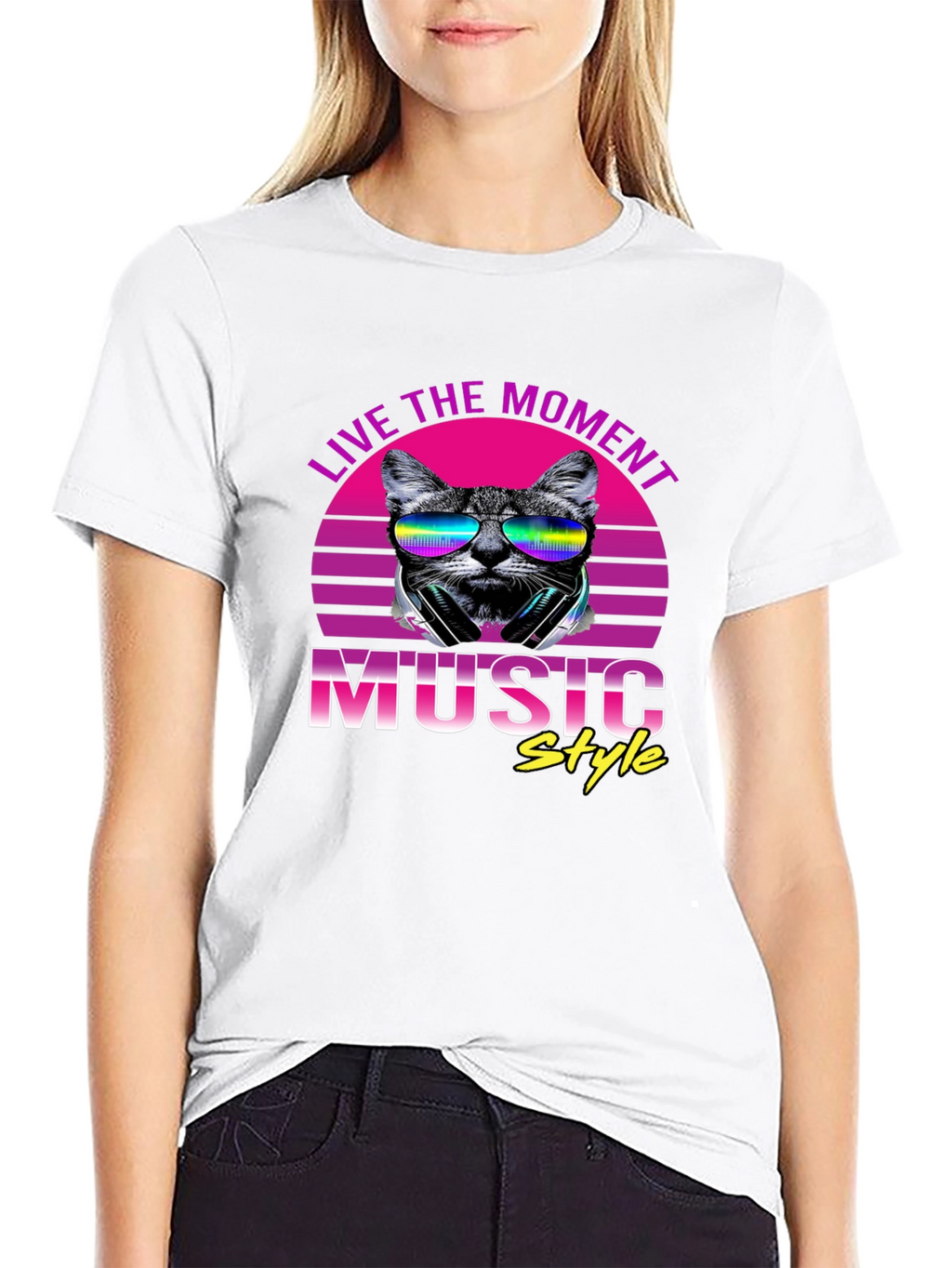 Retro Cat Music Style T-Shirt