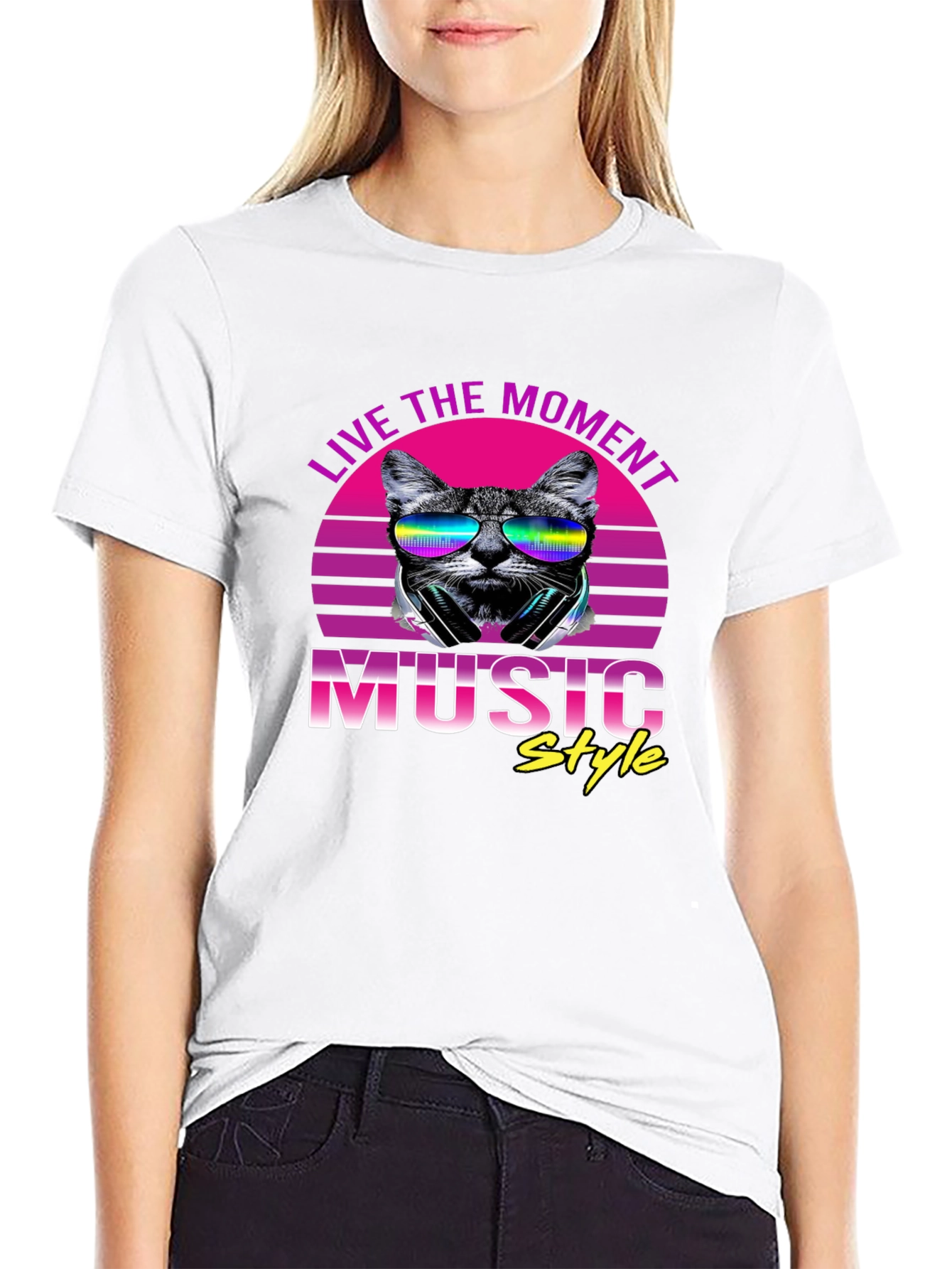 Retro Cat Music Style T-Shirt