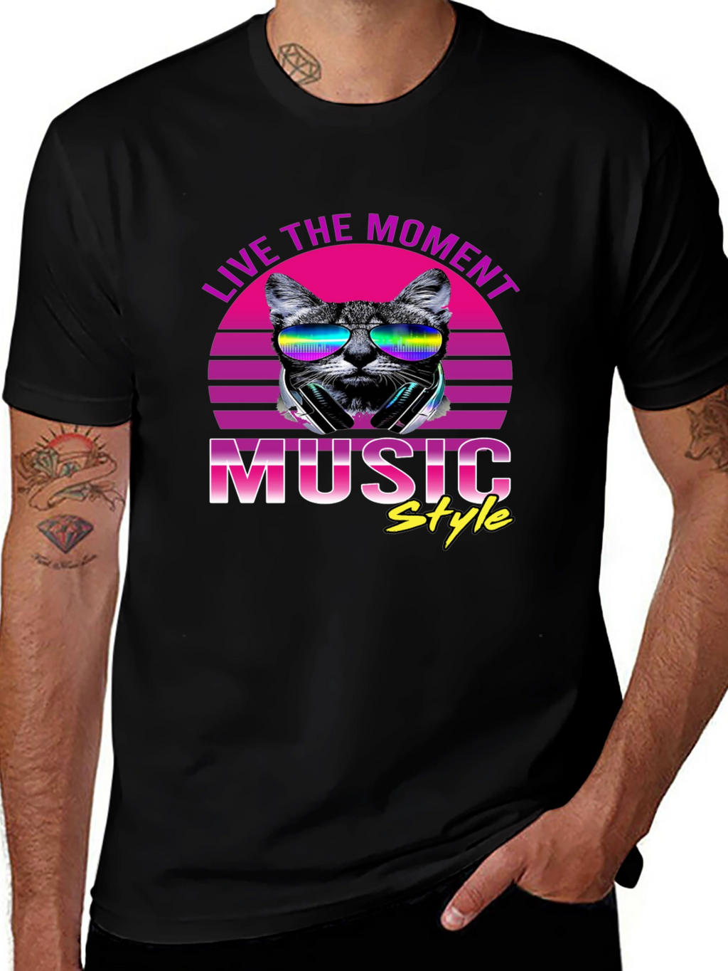 Retro Cat Music Style T-Shirt