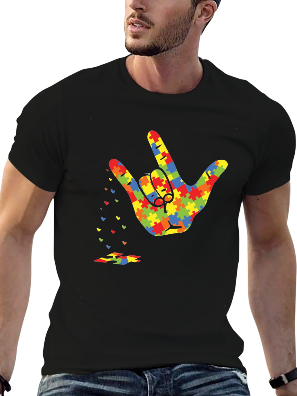 Autism Awareness Puzzle Hand Gesture T-Shirt