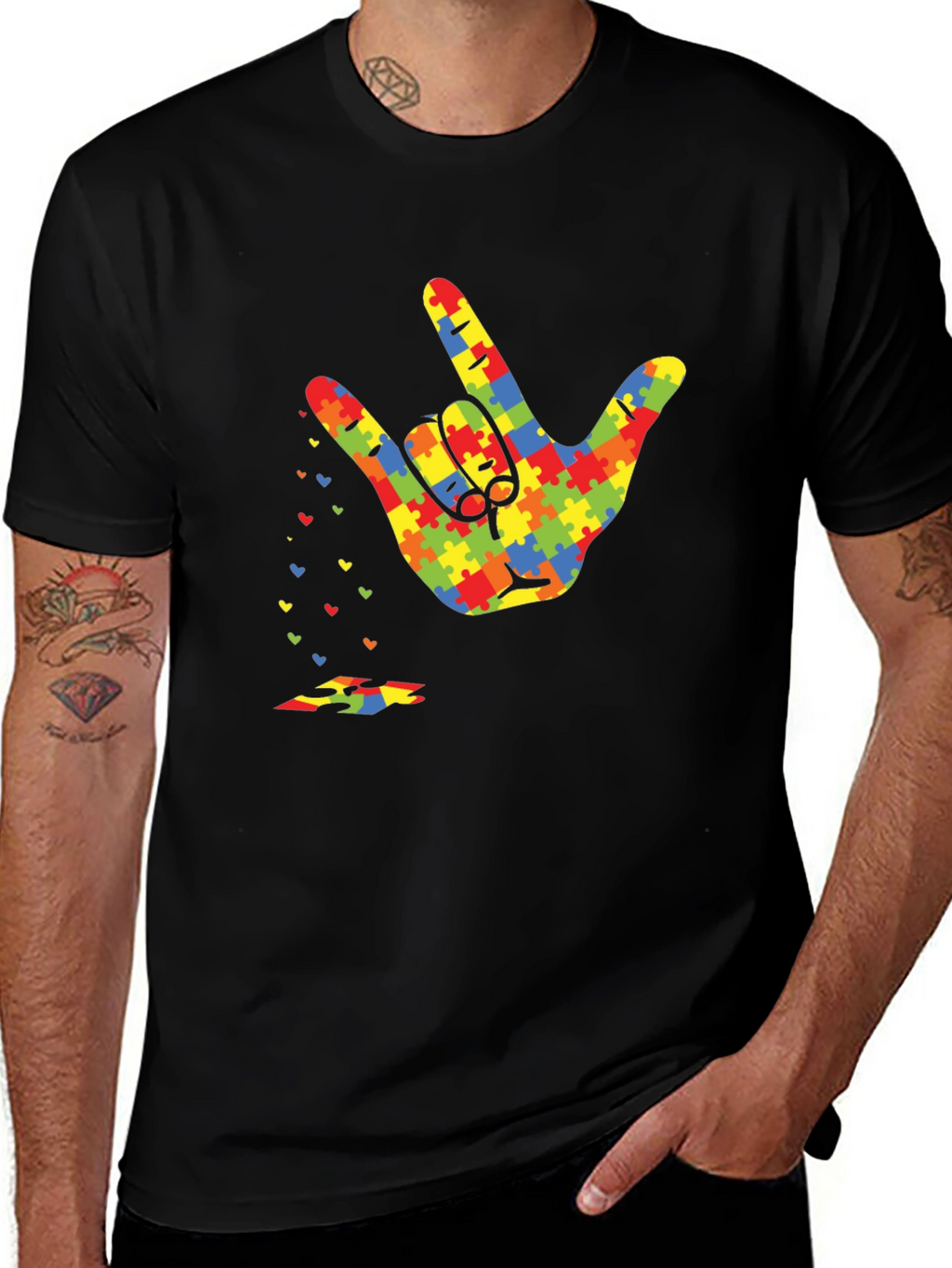 Autism Awareness Puzzle Hand Gesture T-Shirt