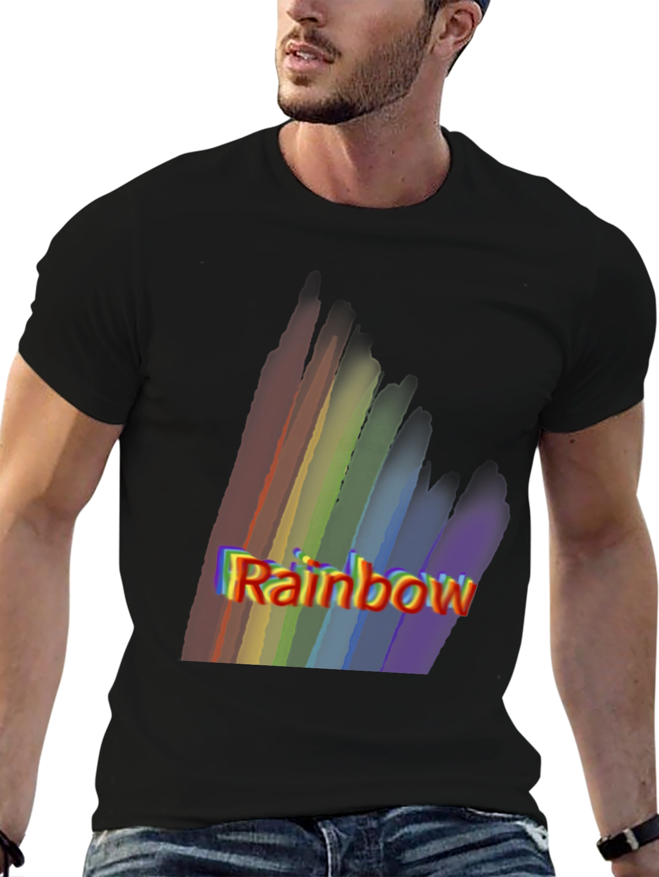 Rainbow Graphic Print Black T-Shirt