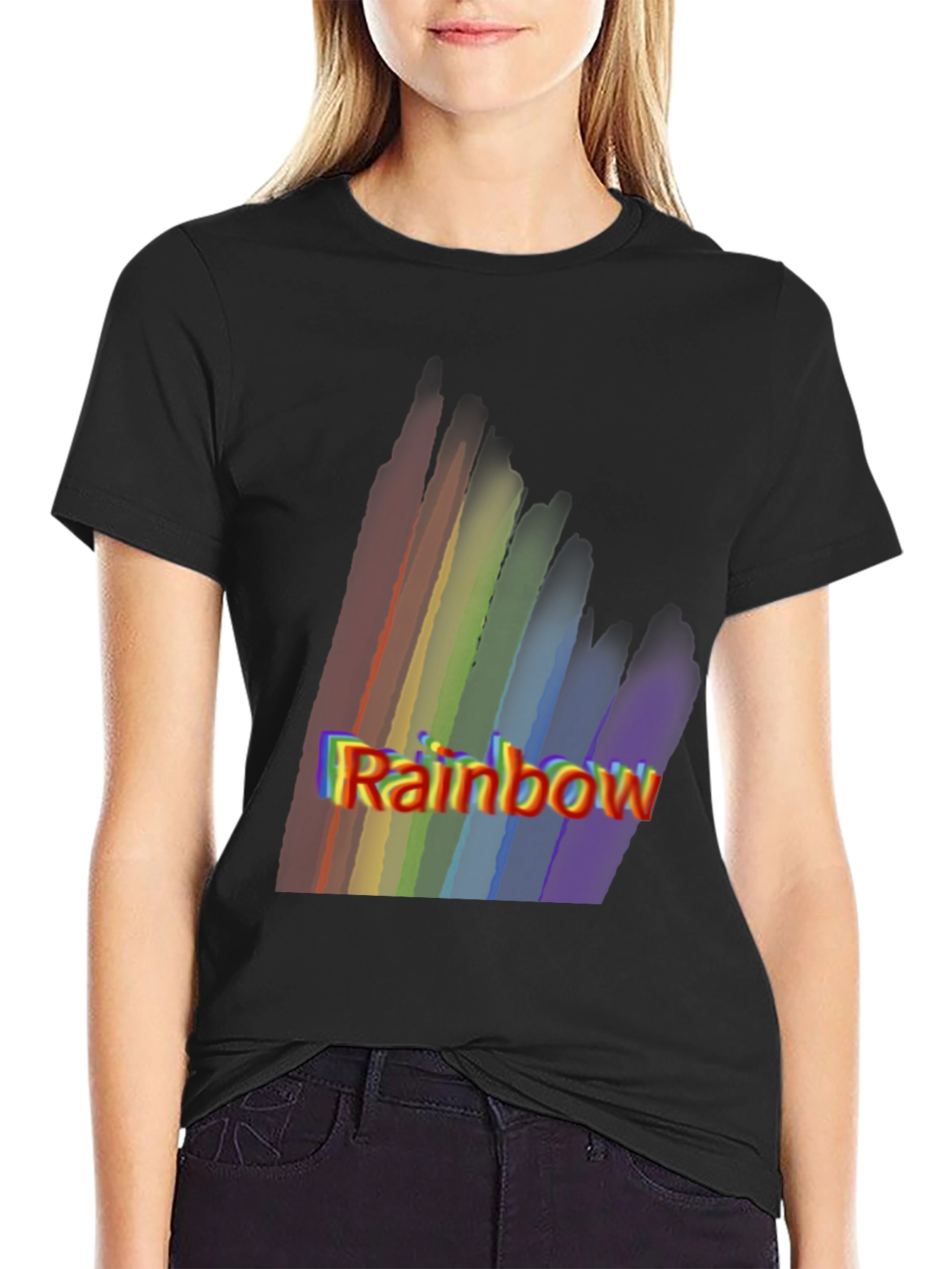 Rainbow Graphic Print Black T-Shirt