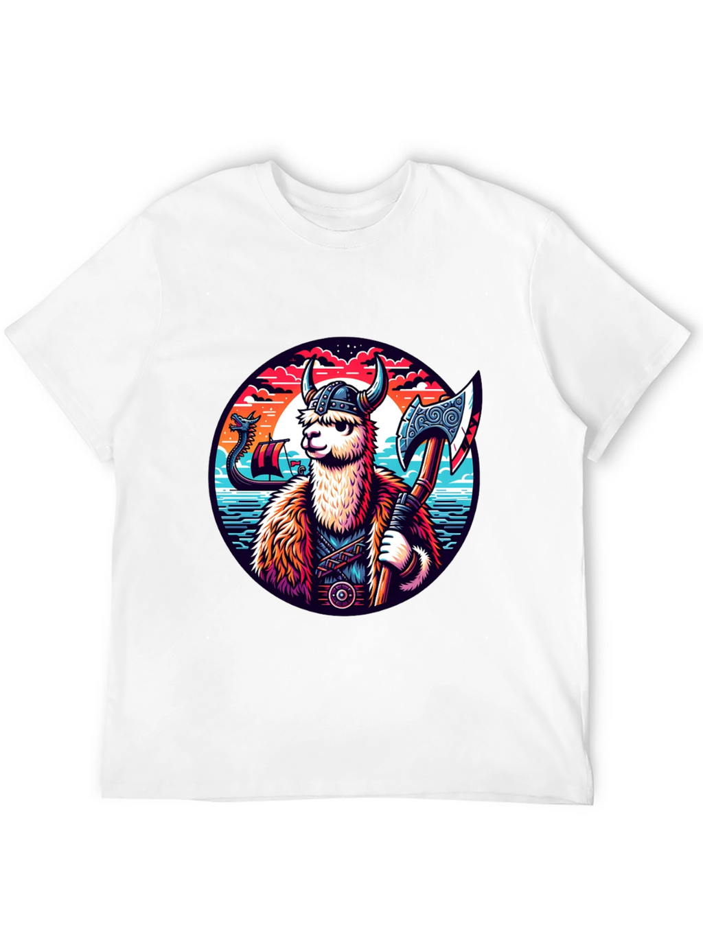 Viking Llama Graphic Tee - Black Cotton Shirt