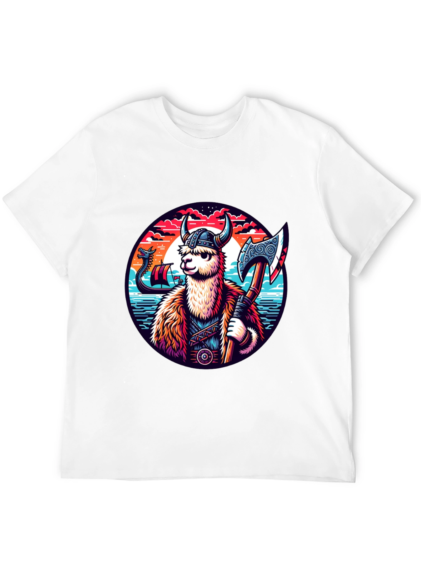 Viking Llama Graphic Tee - Black Cotton Shirt