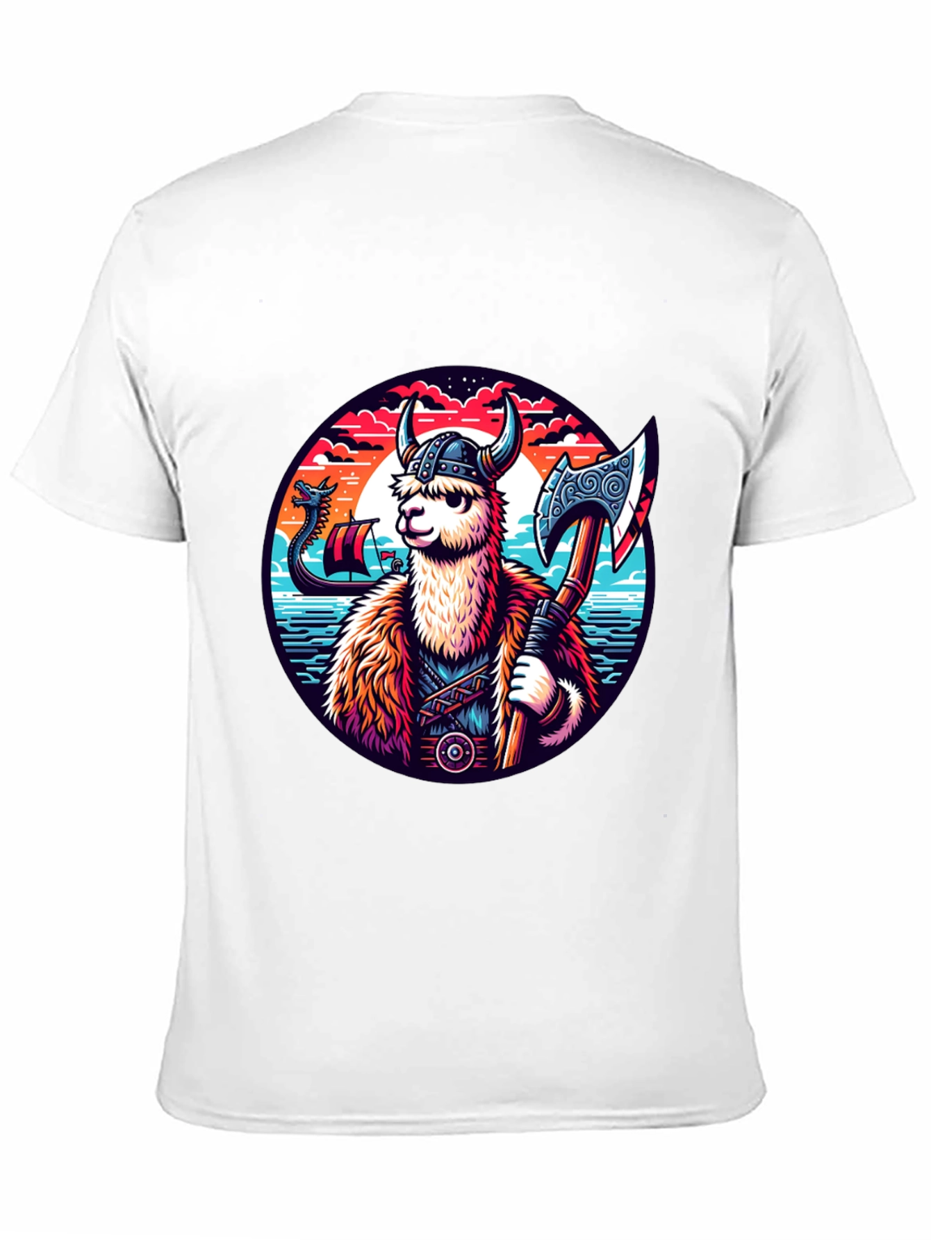 Viking Llama Graphic Tee - Black Cotton Shirt