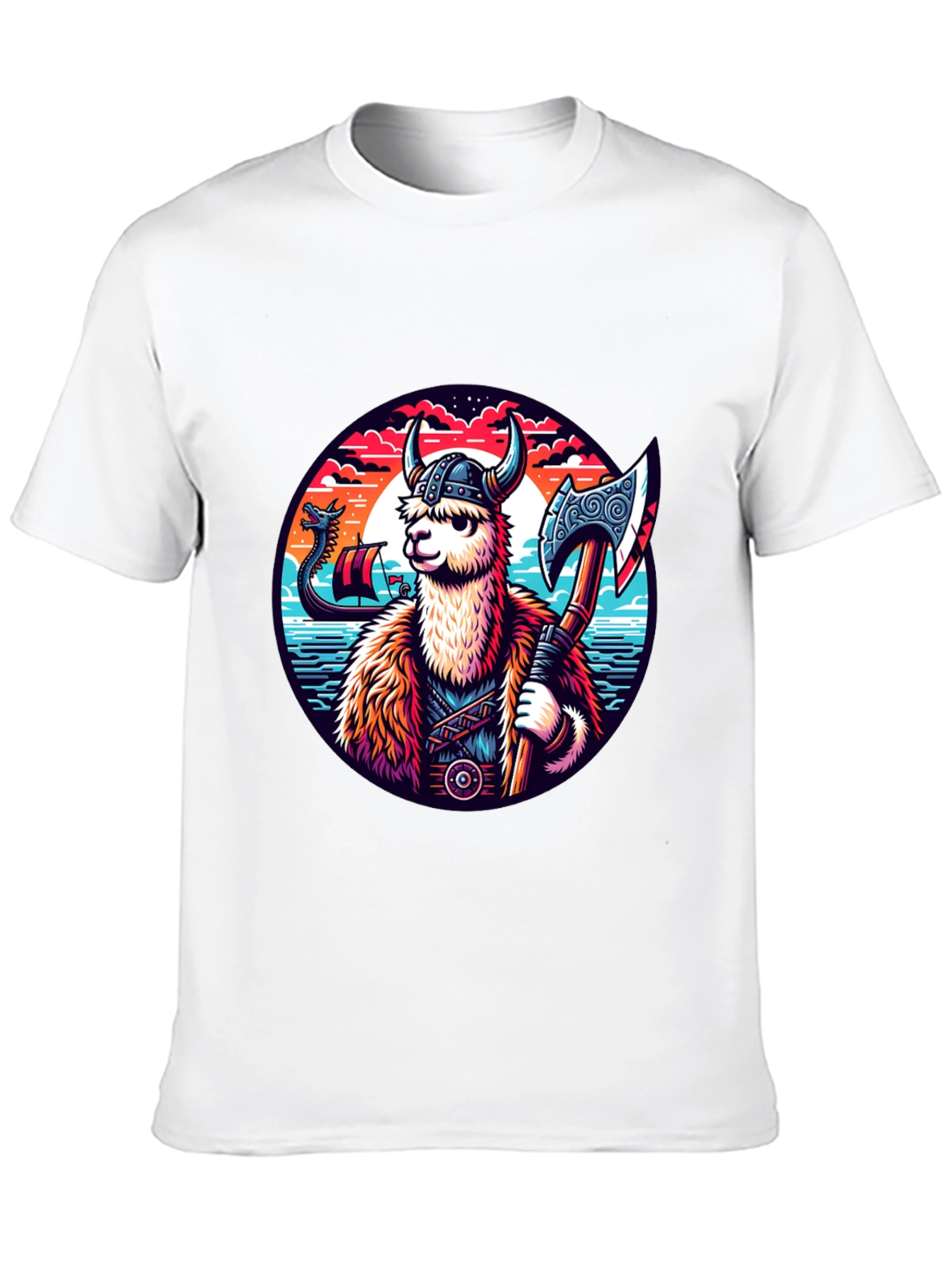 Viking Llama Graphic Tee - Black Cotton Shirt