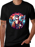 Viking Llama Graphic Tee - Black Cotton Shirt