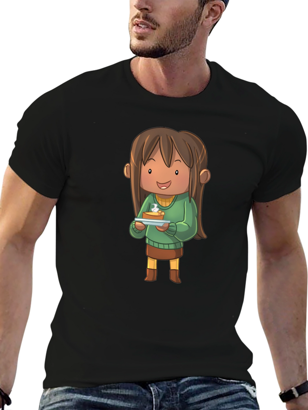 Cartoon Character Pie T-Shirt - Black