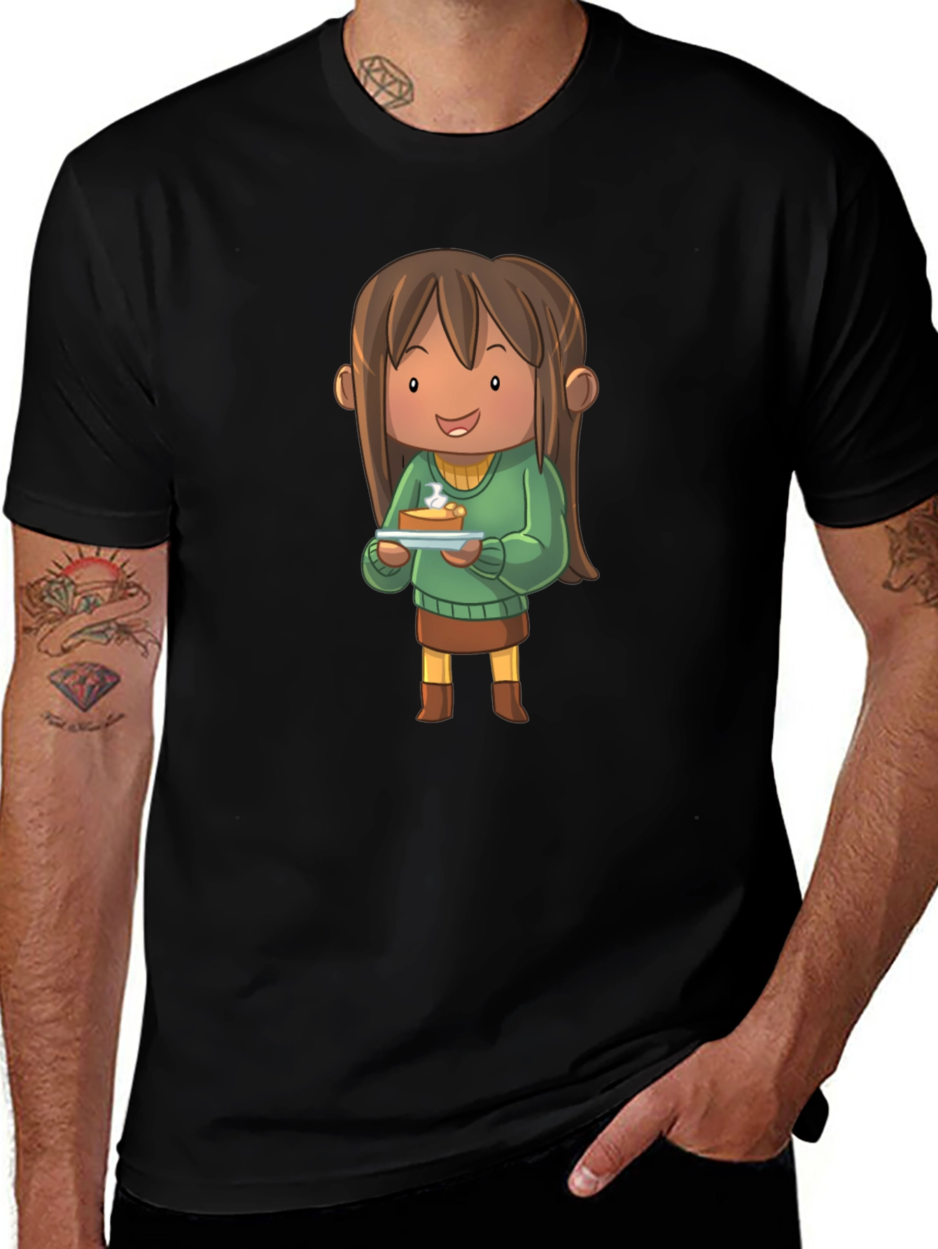 Cartoon Character Pie T-Shirt - Black