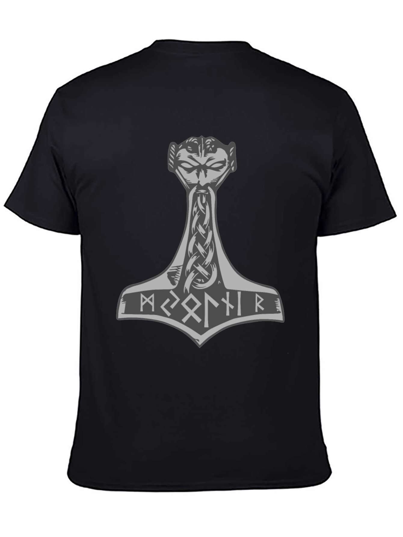 Thor Hammer Graphic Tee - Viking Runes Design