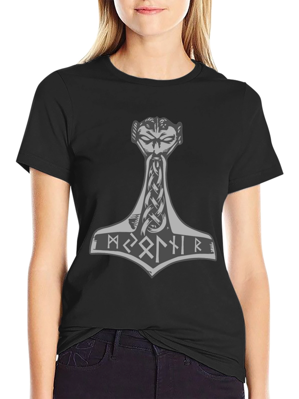 Thor Hammer Graphic Tee - Viking Runes Design