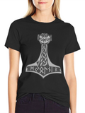 Thor Hammer Graphic Tee - Viking Runes Design